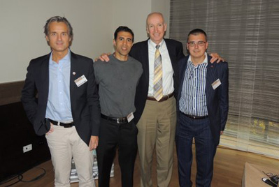 Photo L-R: Ludger Gerdesmeyer, MD, PhD, Amol Saxena, DPM, John Grady, DPM and Stuart Metcalfe, FPodA, FCPod (S)